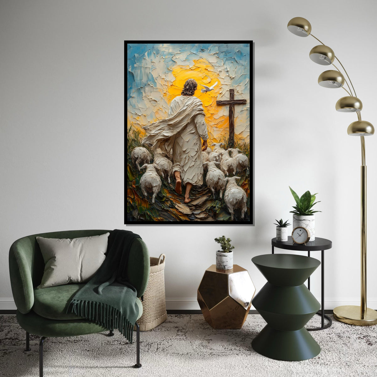 Shepherd Canvas Art, Religious Wall Art, Jesus with Sheep Canvas, Spiritual Art, Wall Art Canvas Design, Ready to Hang Decoration
