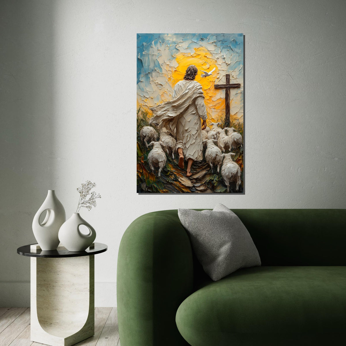 Shepherd Canvas Art, Religious Wall Art, Jesus with Sheep Canvas, Spiritual Art, Wall Art Canvas Design, Ready to Hang Decoration