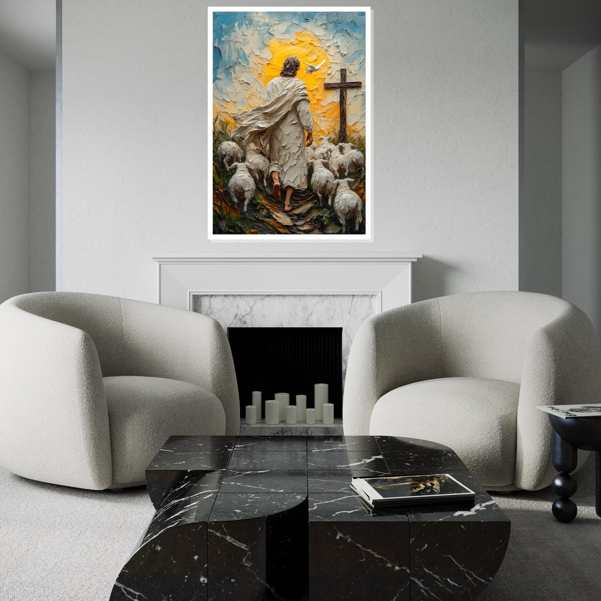 Shepherd Canvas Art, Religious Wall Art, Jesus with Sheep Canvas, Spiritual Art, Wall Art Canvas Design, Ready to Hang Decoration