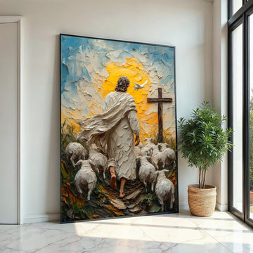 Shepherd Canvas Art, Religious Wall Art, Jesus with Sheep Canvas, Spiritual Art, Wall Art Canvas Design, Ready to Hang Decoration