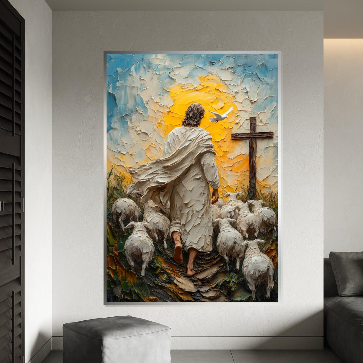 Shepherd Canvas Art, Religious Wall Art, Jesus with Sheep Canvas, Spiritual Art, Wall Art Canvas Design, Ready to Hang Decoration