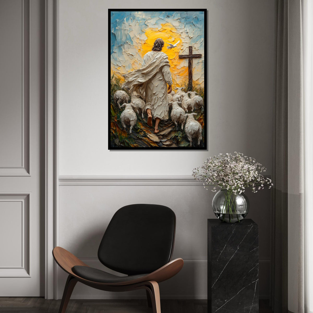 Shepherd Canvas Art, Religious Wall Art, Jesus with Sheep Canvas, Spiritual Art, Wall Art Canvas Design, Ready to Hang Decoration