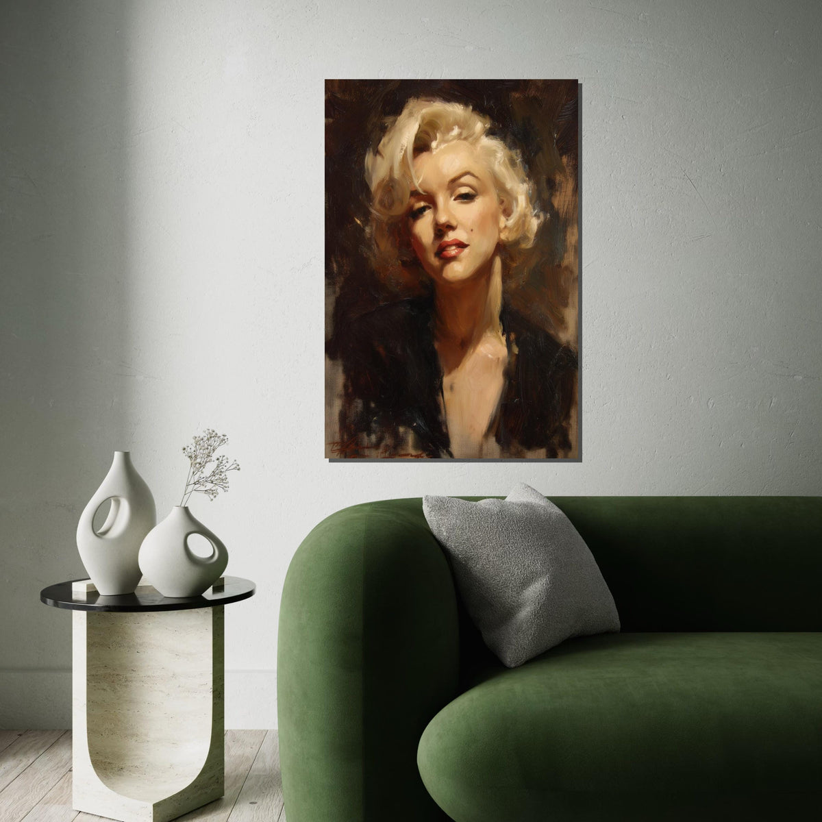 Vintage Hollywood Starlet Canvas Print – Oil-Painting Style Blonde Icon Portrait, Glam Wall Art for Bedroom Living Room Decor