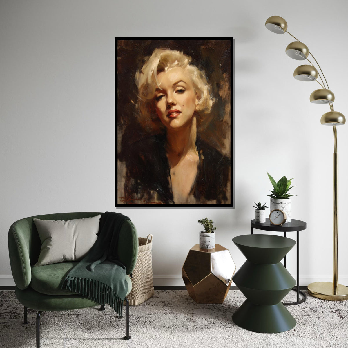 Vintage Hollywood Starlet Canvas Print – Oil-Painting Style Blonde Icon Portrait, Glam Wall Art for Bedroom Living Room Decor