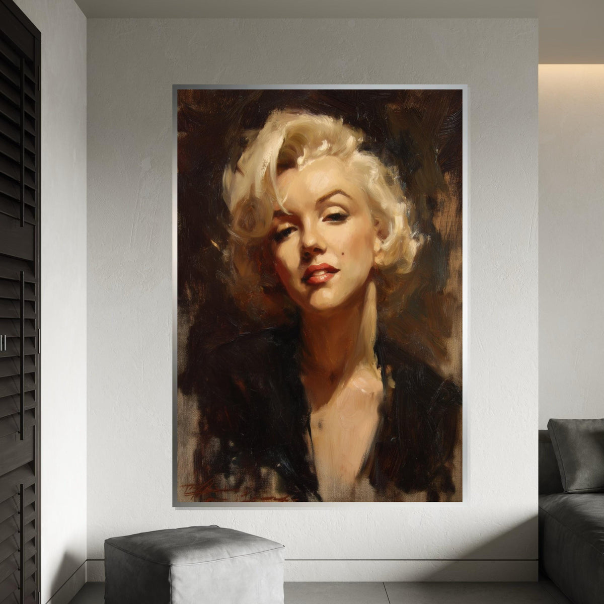 Vintage Hollywood Starlet Canvas Print – Oil-Painting Style Blonde Icon Portrait, Glam Wall Art for Bedroom Living Room Decor