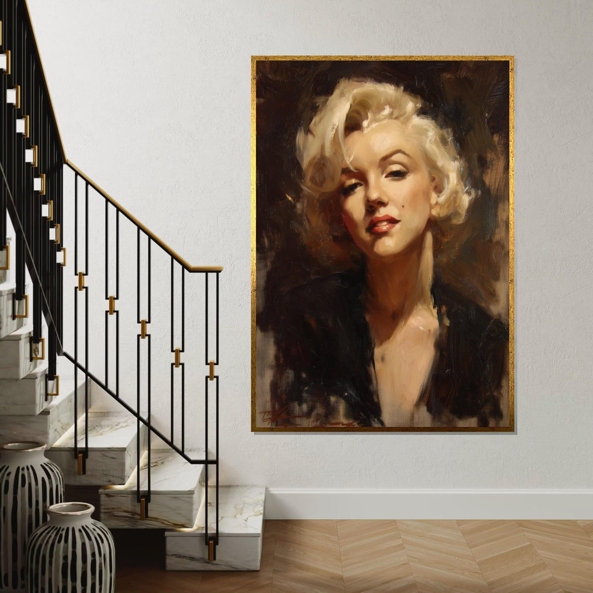 Vintage Hollywood Starlet Canvas Print – Oil-Painting Style Blonde Icon Portrait, Glam Wall Art for Bedroom Living Room Decor