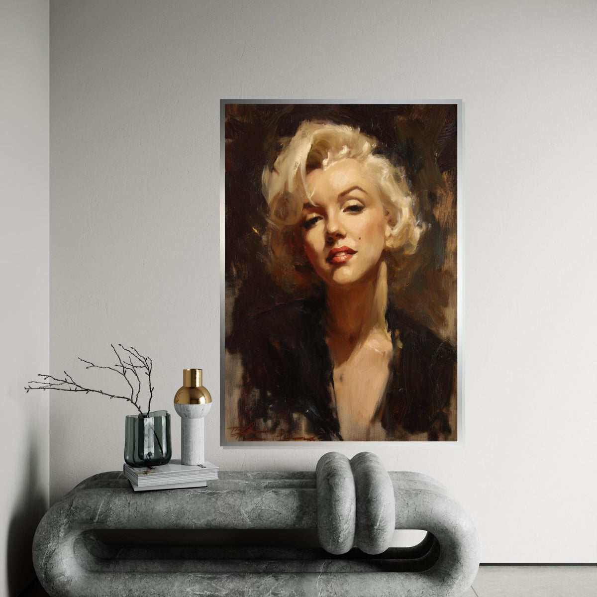 Vintage Hollywood Starlet Canvas Print – Oil-Painting Style Blonde Icon Portrait, Glam Wall Art for Bedroom Living Room Decor
