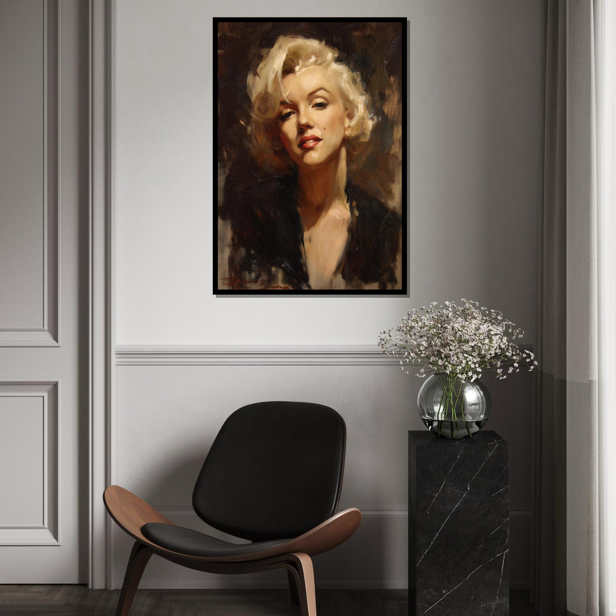 Vintage Hollywood Starlet Canvas Print – Oil-Painting Style Blonde Icon Portrait, Glam Wall Art for Bedroom Living Room Decor