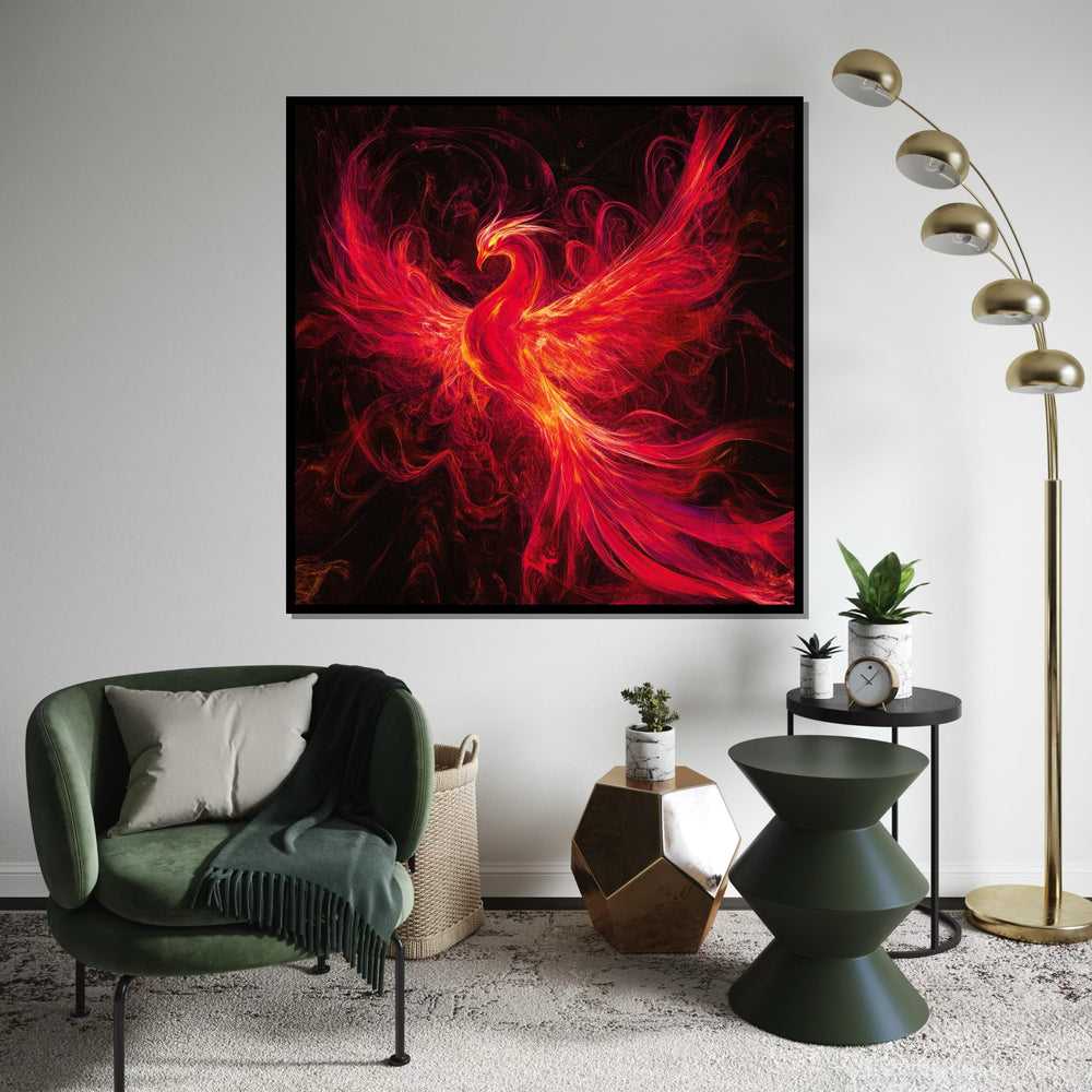 Fiery Phoenix Art, Mythical Bird Canvas, Phoenix Wall Print, Firebird Poster, Wall Art Canvas Design, Ready to Hang Decoration