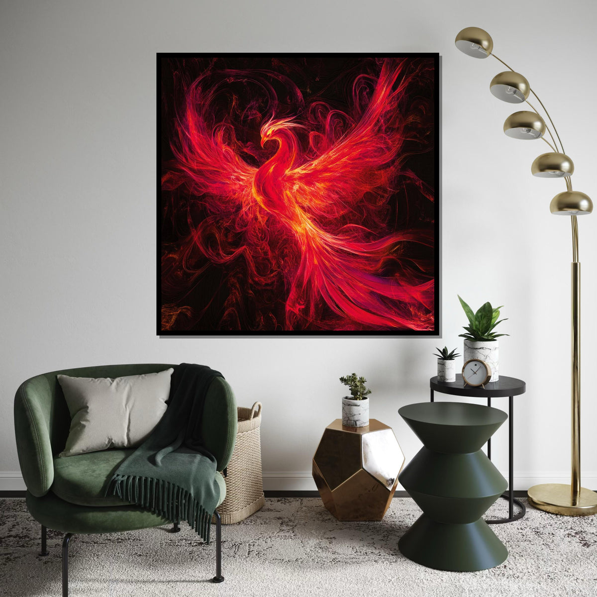 Fiery Phoenix Art, Mythical Bird Canvas, Phoenix Wall Print, Firebird Poster, Wall Art Canvas Design, Ready to Hang Decoration