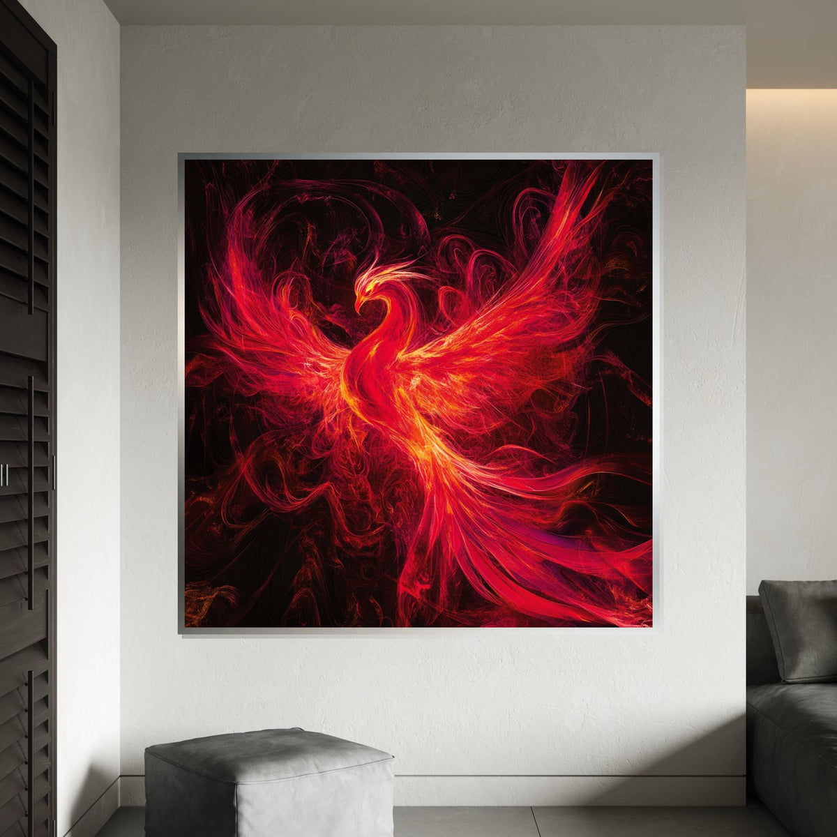 Fiery Phoenix Art, Mythical Bird Canvas, Phoenix Wall Print, Firebird Poster, Wall Art Canvas Design, Ready to Hang Decoration