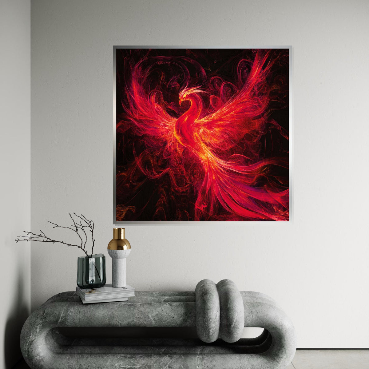 Fiery Phoenix Art, Mythical Bird Canvas, Phoenix Wall Print, Firebird Poster, Wall Art Canvas Design, Ready to Hang Decoration