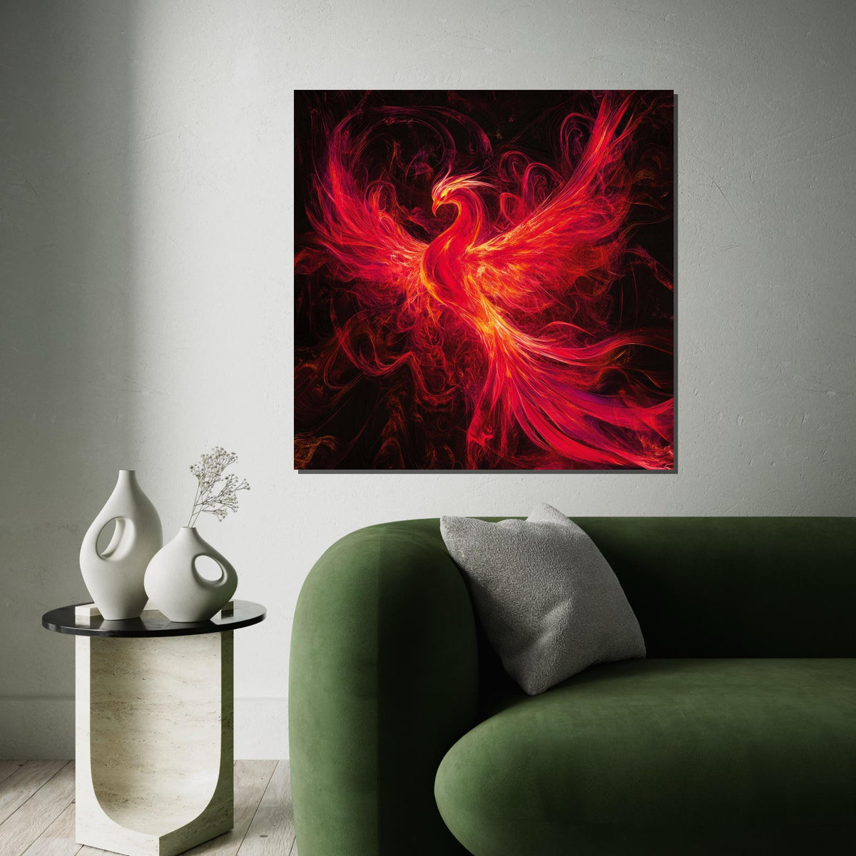 Fiery Phoenix Art, Mythical Bird Canvas, Phoenix Wall Print, Firebird Poster, Wall Art Canvas Design, Ready to Hang Decoration