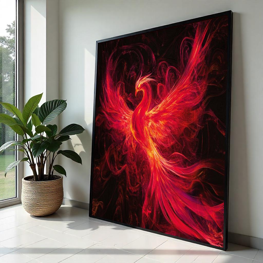 Fiery Phoenix Art, Mythical Bird Canvas, Phoenix Wall Print, Firebird Poster, Wall Art Canvas Design, Ready to Hang Decoration