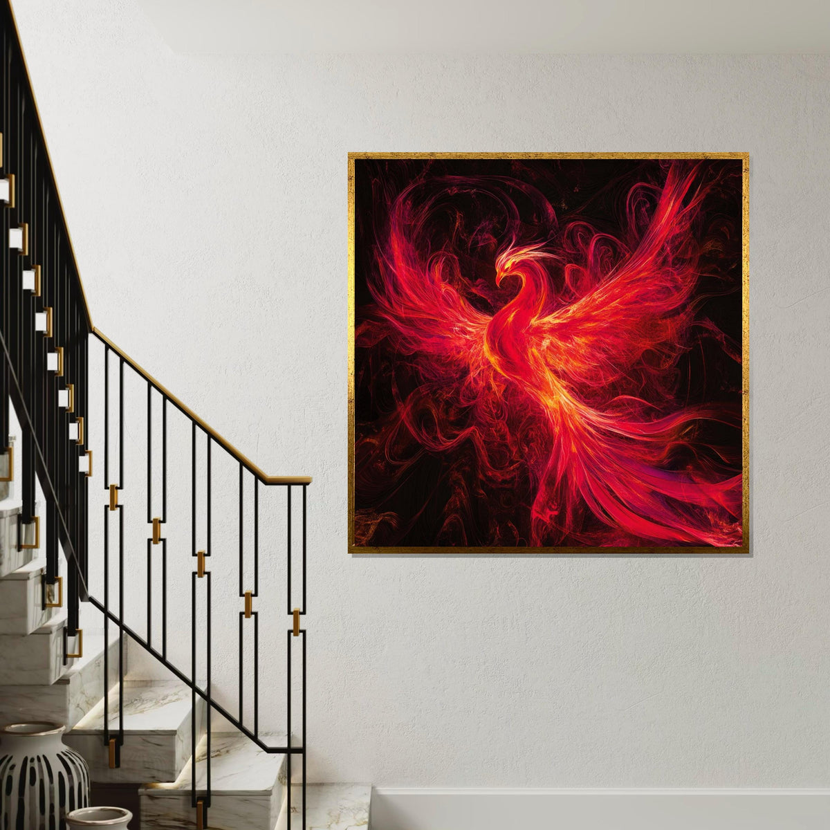 Fiery Phoenix Art, Mythical Bird Canvas, Phoenix Wall Print, Firebird Poster, Wall Art Canvas Design, Ready to Hang Decoration