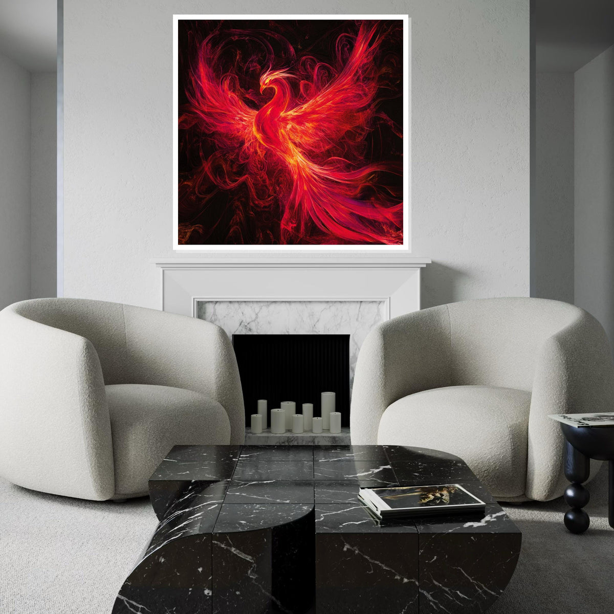Fiery Phoenix Art, Mythical Bird Canvas, Phoenix Wall Print, Firebird Poster, Wall Art Canvas Design, Ready to Hang Decoration