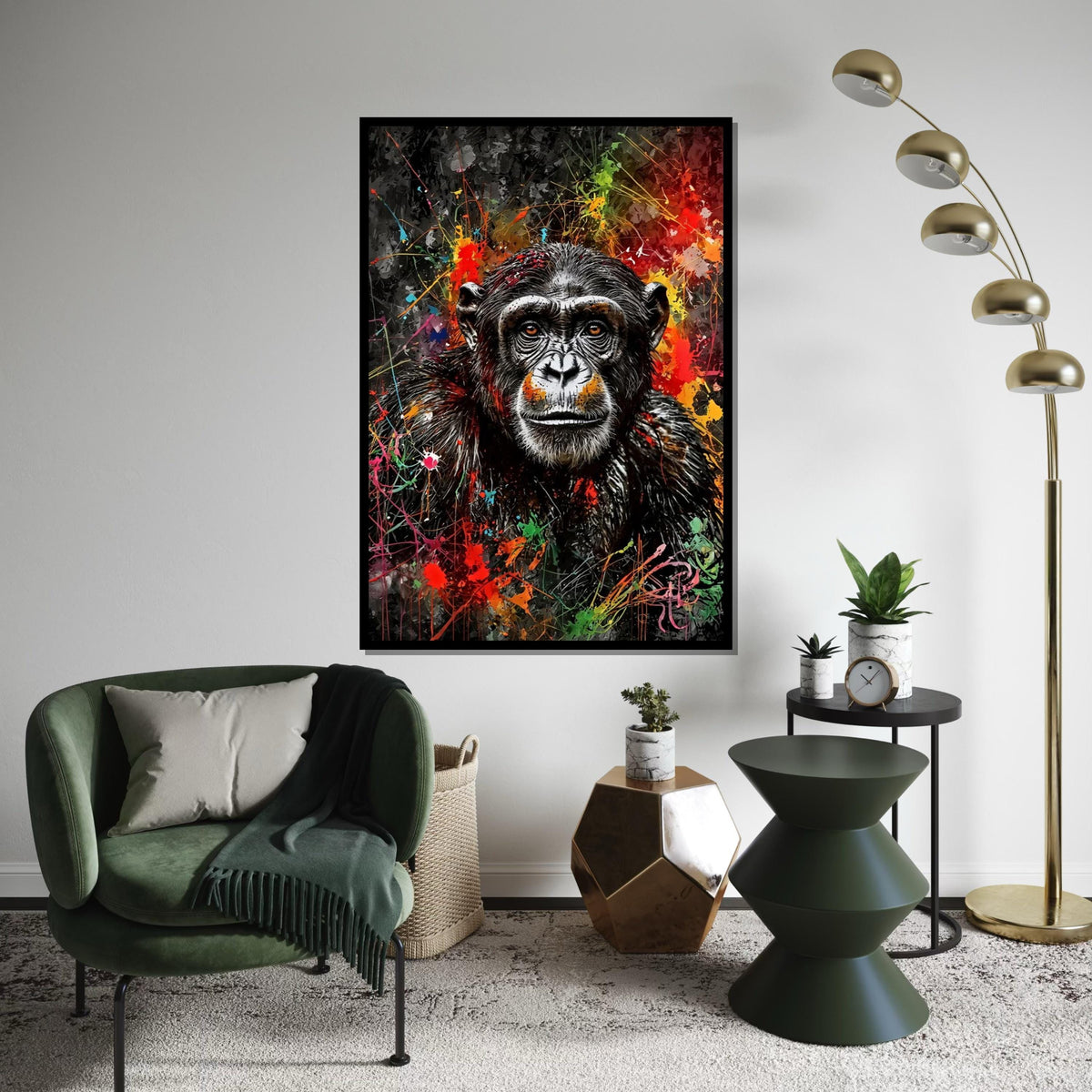 Colorful Chimpanzee Canvas, Multicolor Monkey Wall Art, Animal Portrait, Wall Art Canvas Design, Modern Decor, Ready To Hang Canvas