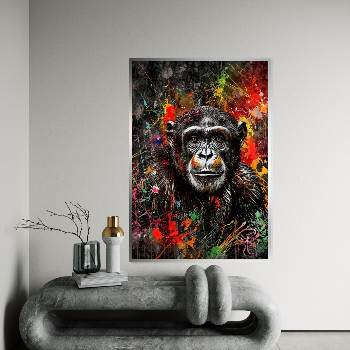 Colorful Chimpanzee Canvas, Multicolor Monkey Wall Art, Animal Portrait, Wall Art Canvas Design, Modern Decor, Ready To Hang Canvas