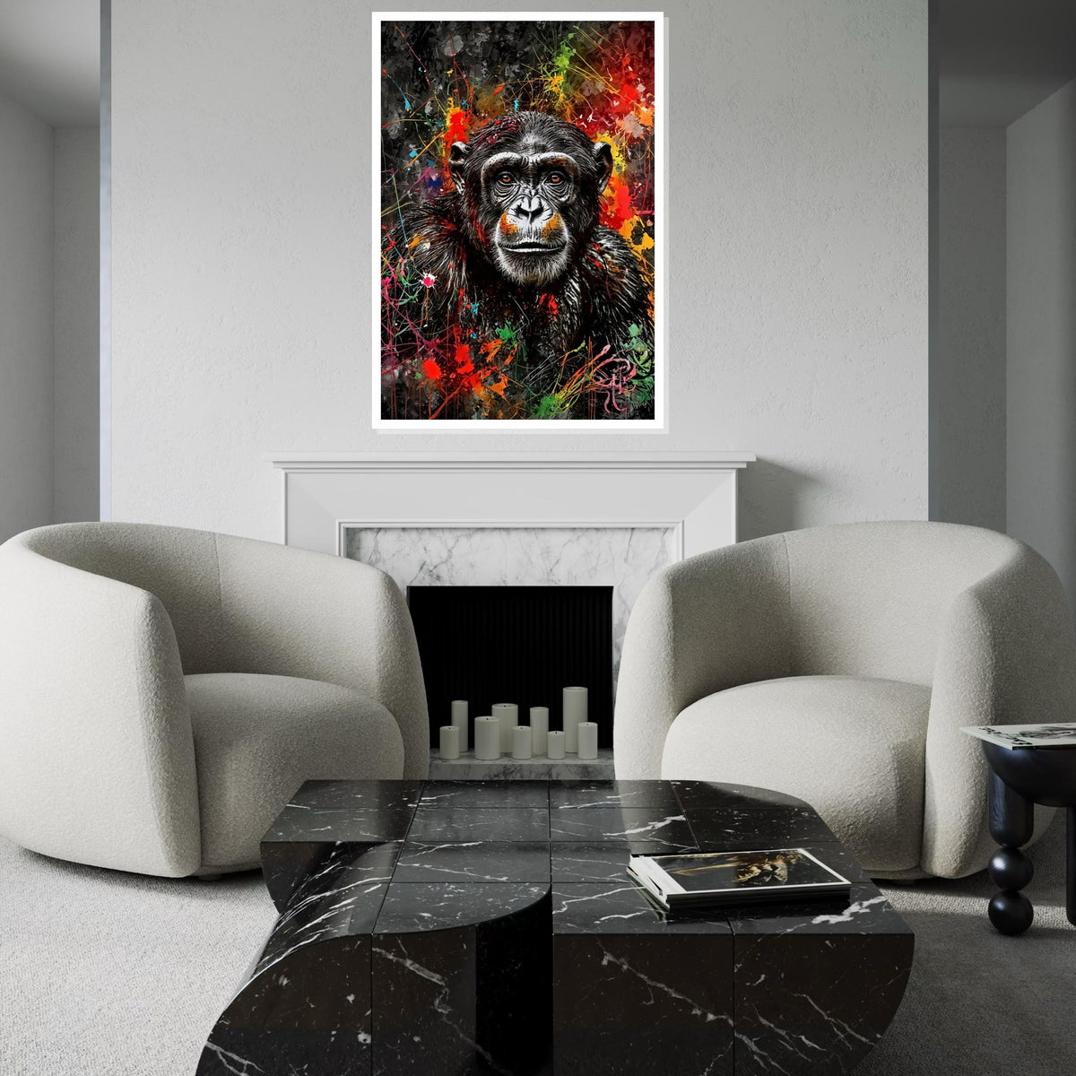 Colorful Chimpanzee Canvas, Multicolor Monkey Wall Art, Animal Portrait, Wall Art Canvas Design, Modern Decor, Ready To Hang Canvas