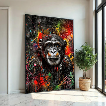 Colorful Chimpanzee Canvas, Multicolor Monkey Wall Art, Animal Portrait, Wall Art Canvas Design, Modern Decor, Ready To Hang Canvas