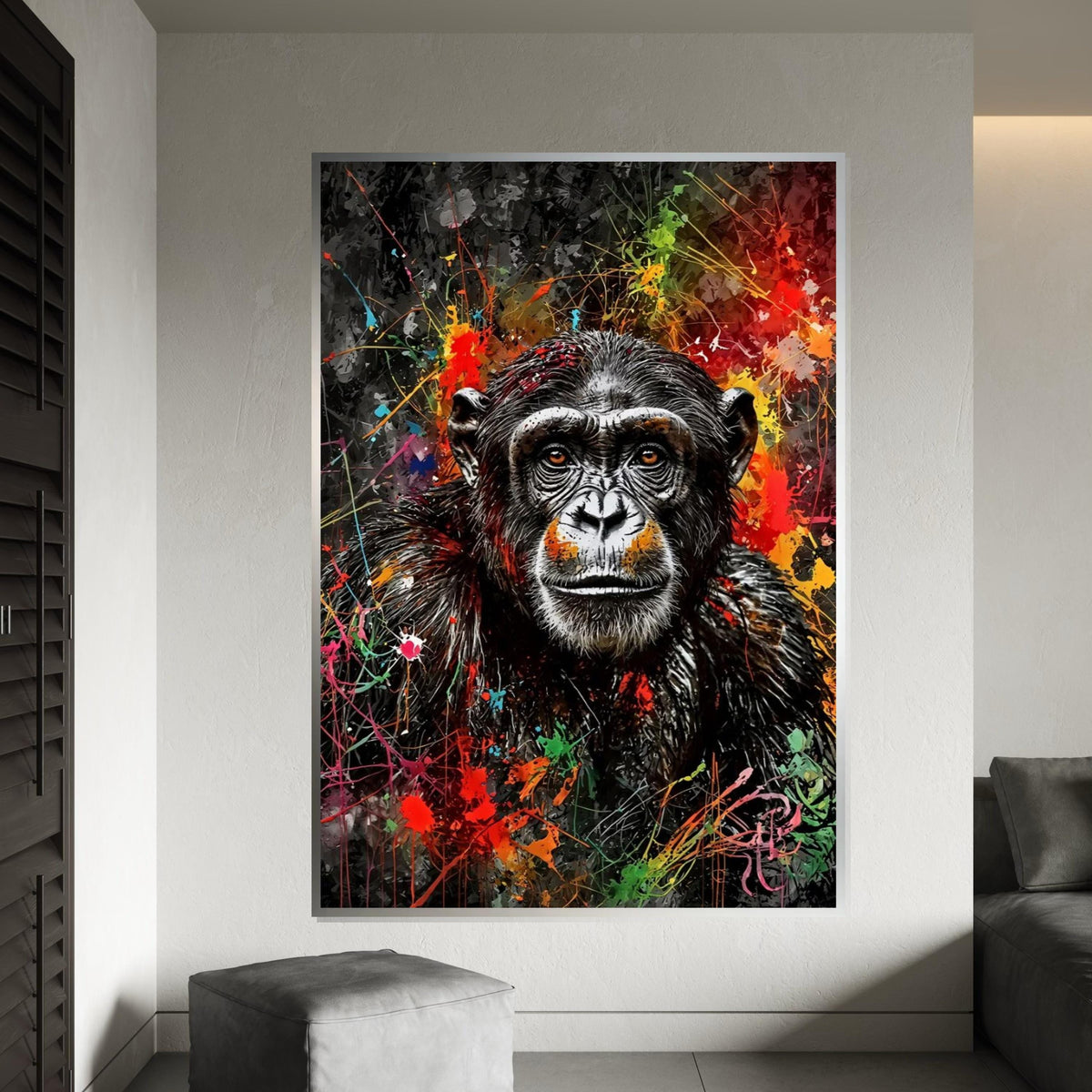 Colorful Chimpanzee Canvas, Multicolor Monkey Wall Art, Animal Portrait, Wall Art Canvas Design, Modern Decor, Ready To Hang Canvas