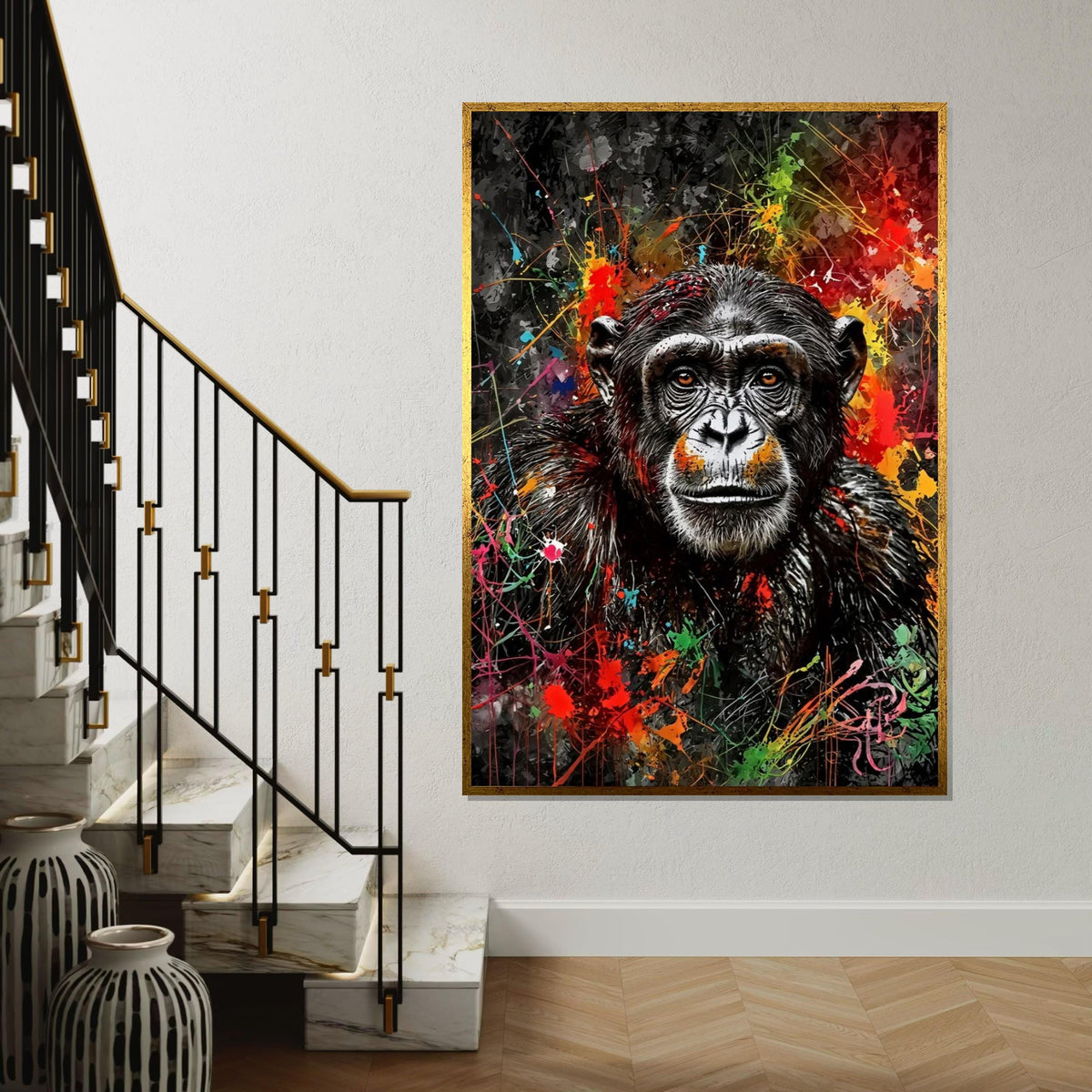 Colorful Chimpanzee Canvas, Multicolor Monkey Wall Art, Animal Portrait, Wall Art Canvas Design, Modern Decor, Ready To Hang Canvas