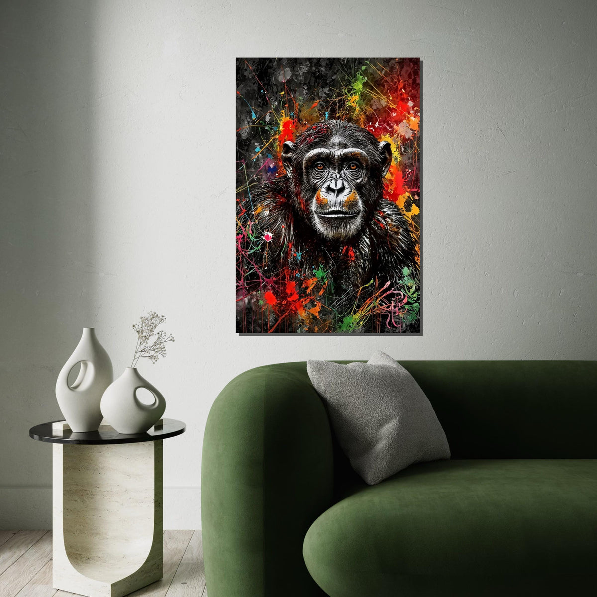 Colorful Chimpanzee Canvas, Multicolor Monkey Wall Art, Animal Portrait, Wall Art Canvas Design, Modern Decor, Ready To Hang Canvas