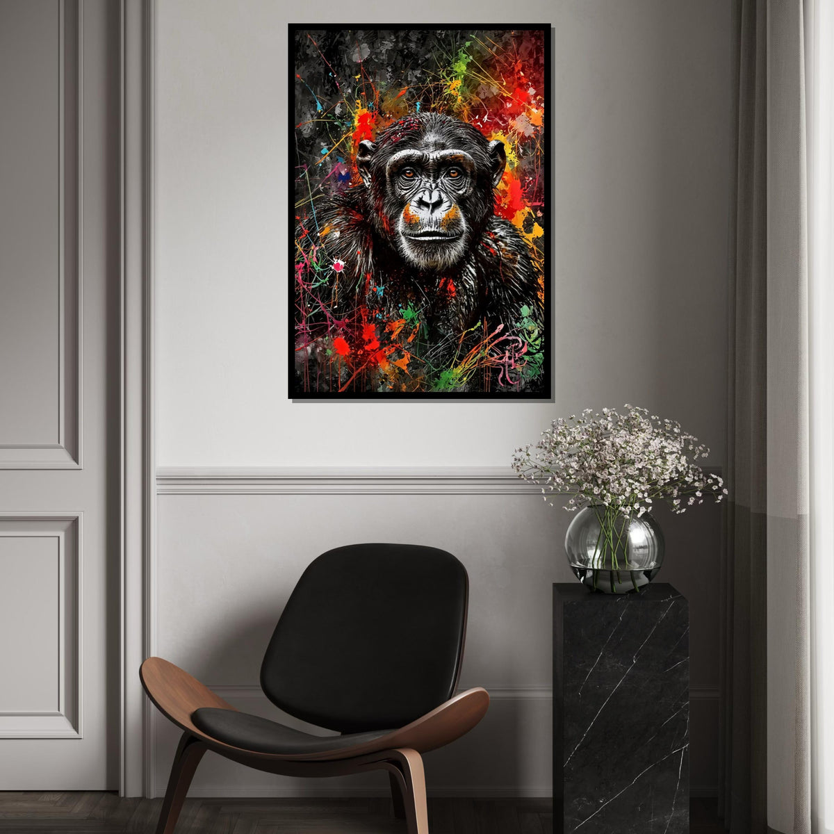 Colorful Chimpanzee Canvas, Multicolor Monkey Wall Art, Animal Portrait, Wall Art Canvas Design, Modern Decor, Ready To Hang Canvas