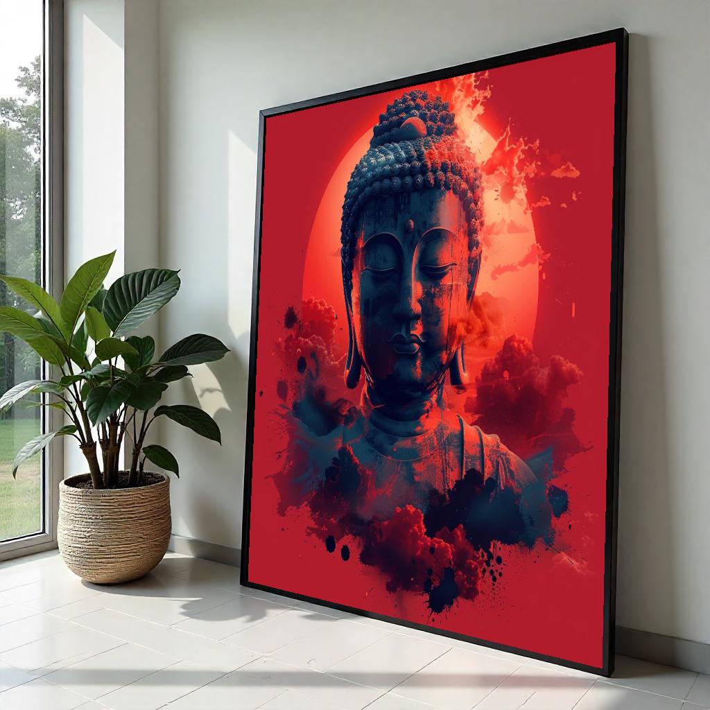 Zen Buddha Canvas, Buddha Art Print, Spiritual Wall Art, Tranquil Red Canvas, Wall Art Canvas Design, Ready To Hang Decoration