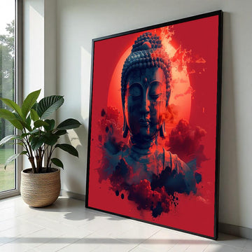 Zen Buddha Canvas, Buddha Art Print, Spiritual Wall Art, Tranquil Red Canvas, Wall Art Canvas Design, Ready To Hang Decoration
