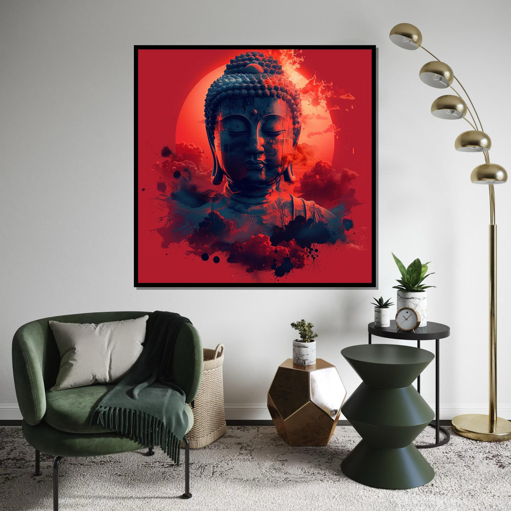 Zen Buddha Canvas, Buddha Art Print, Spiritual Wall Art, Tranquil Red Canvas, Wall Art Canvas Design, Ready To Hang Decoration
