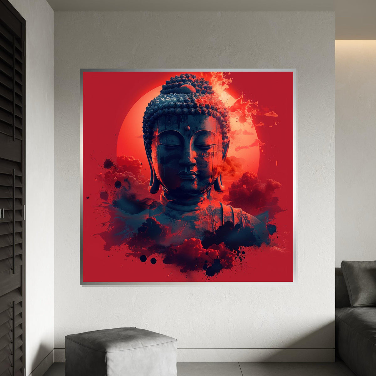 Zen Buddha Canvas, Buddha Art Print, Spiritual Wall Art, Tranquil Red Canvas, Wall Art Canvas Design, Ready To Hang Decoration