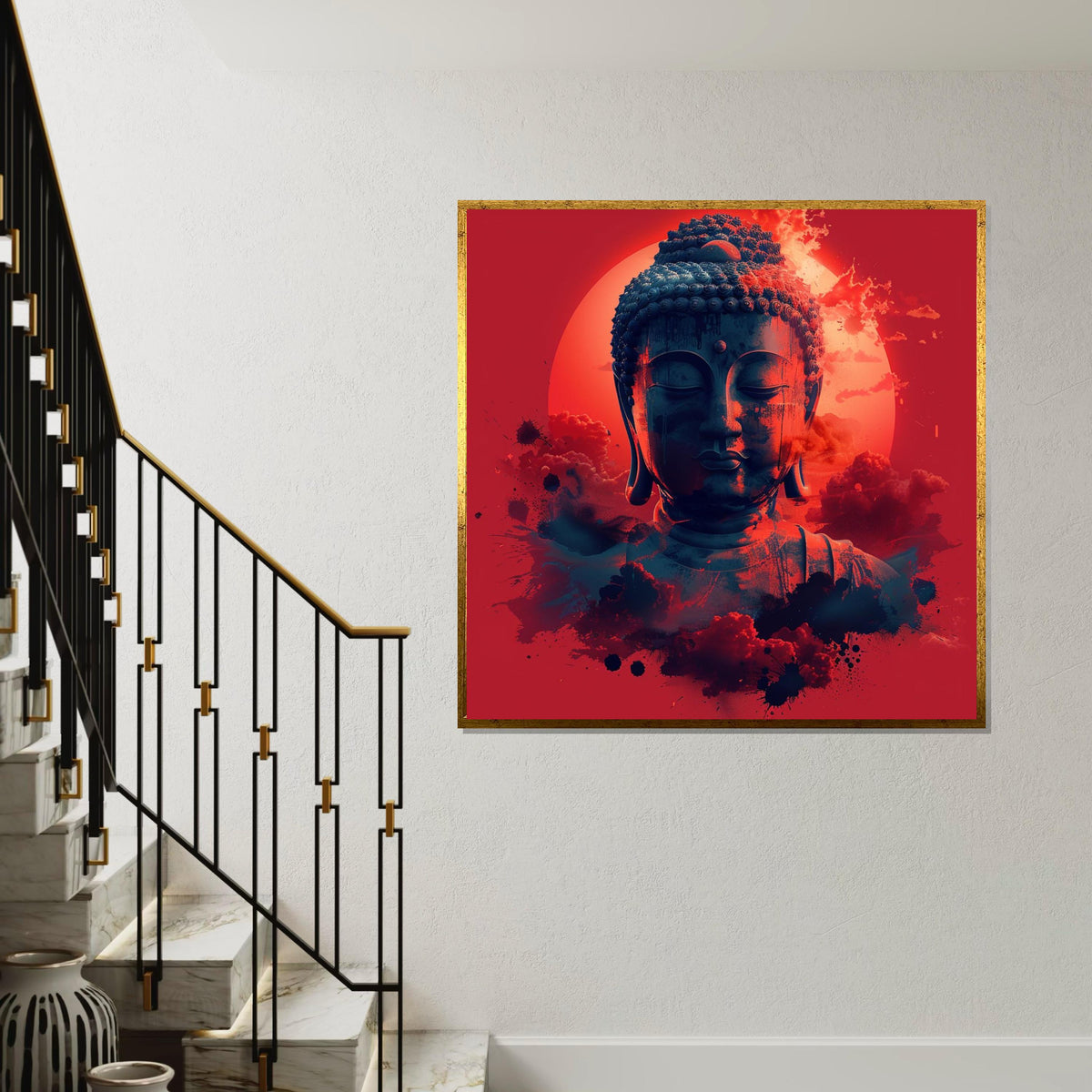 Zen Buddha Canvas, Buddha Art Print, Spiritual Wall Art, Tranquil Red Canvas, Wall Art Canvas Design, Ready To Hang Decoration