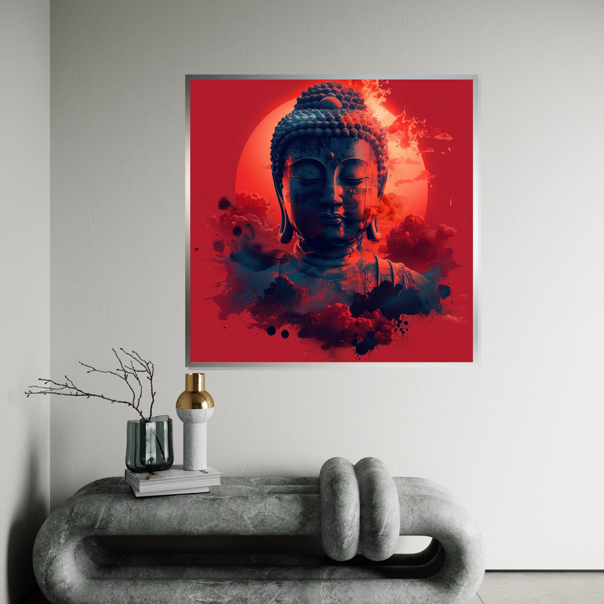 Zen Buddha Canvas, Buddha Art Print, Spiritual Wall Art, Tranquil Red Canvas, Wall Art Canvas Design, Ready To Hang Decoration