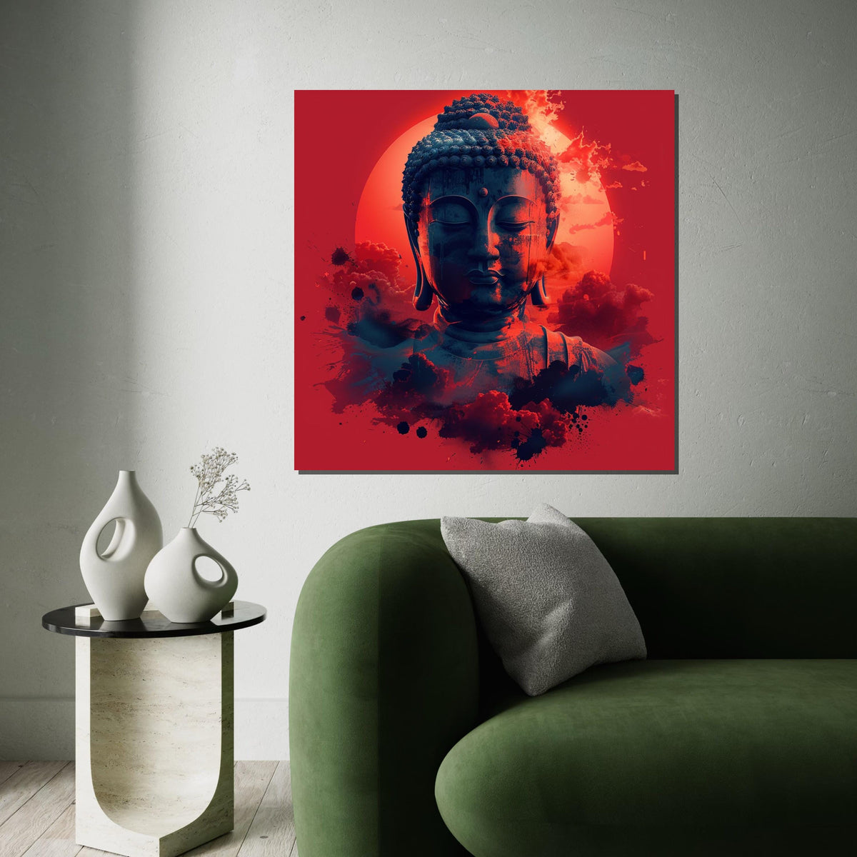Zen Buddha Canvas, Buddha Art Print, Spiritual Wall Art, Tranquil Red Canvas, Wall Art Canvas Design, Ready To Hang Decoration