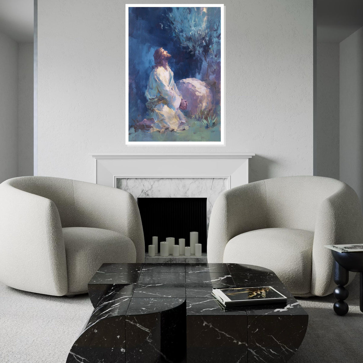 Jesus Praying in Gethsemane Garden Canvas Print - Quiet Night Print, Christian Faith Wall Art for Living Room Decor
