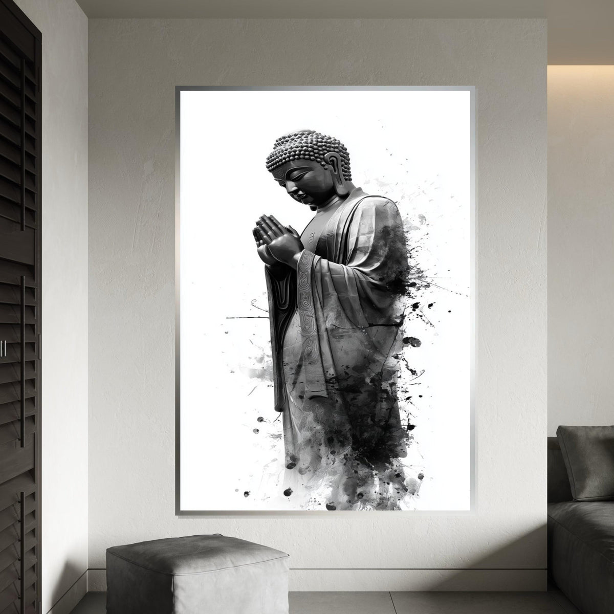 Buddha Serenity Canvas, Zen Wall Art, Buddha Ink Splash, Spiritual Poster, Wall Art Canvas Design, Ready To Hang Decoration