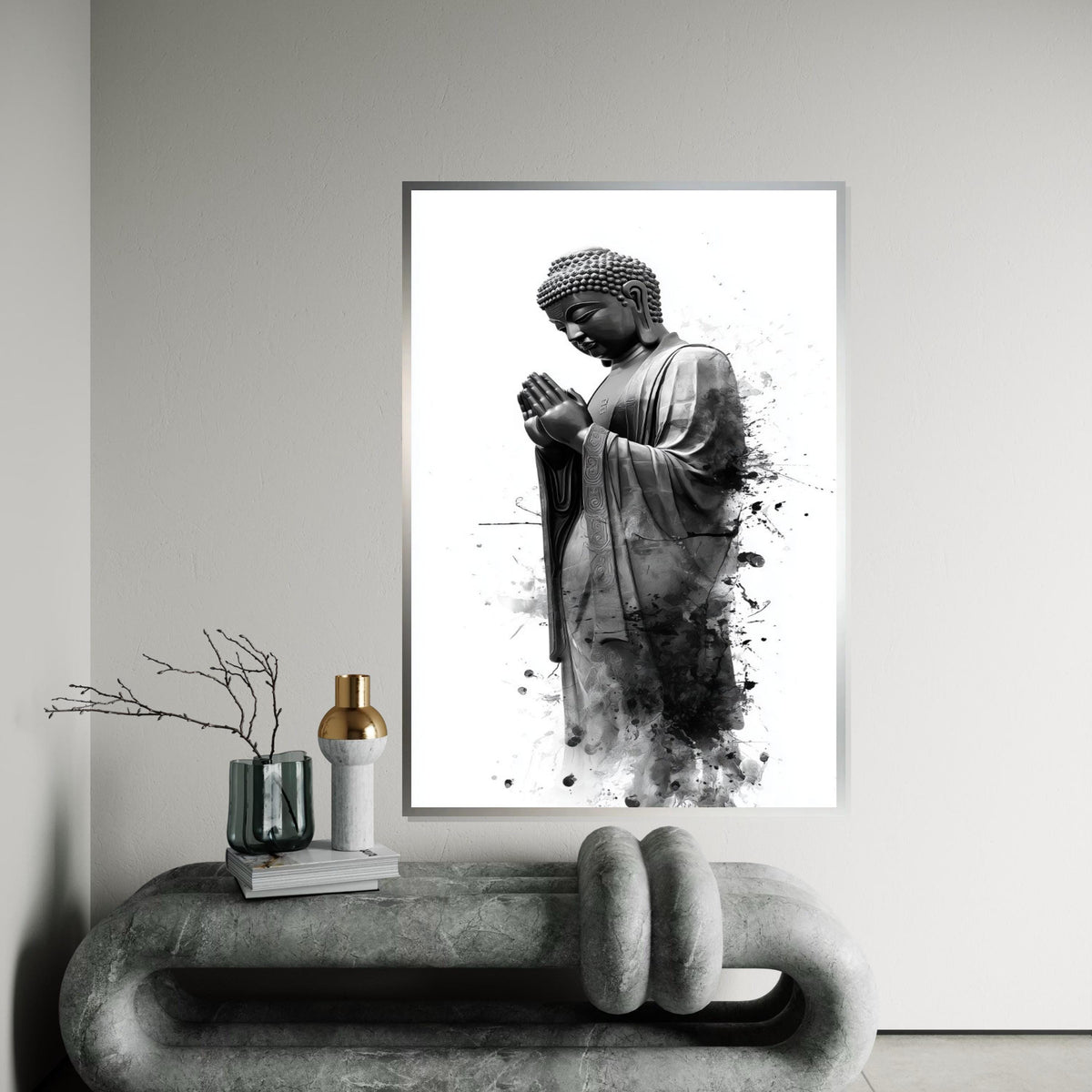 Buddha Serenity Canvas, Zen Wall Art, Buddha Ink Splash, Spiritual Poster, Wall Art Canvas Design, Ready To Hang Decoration