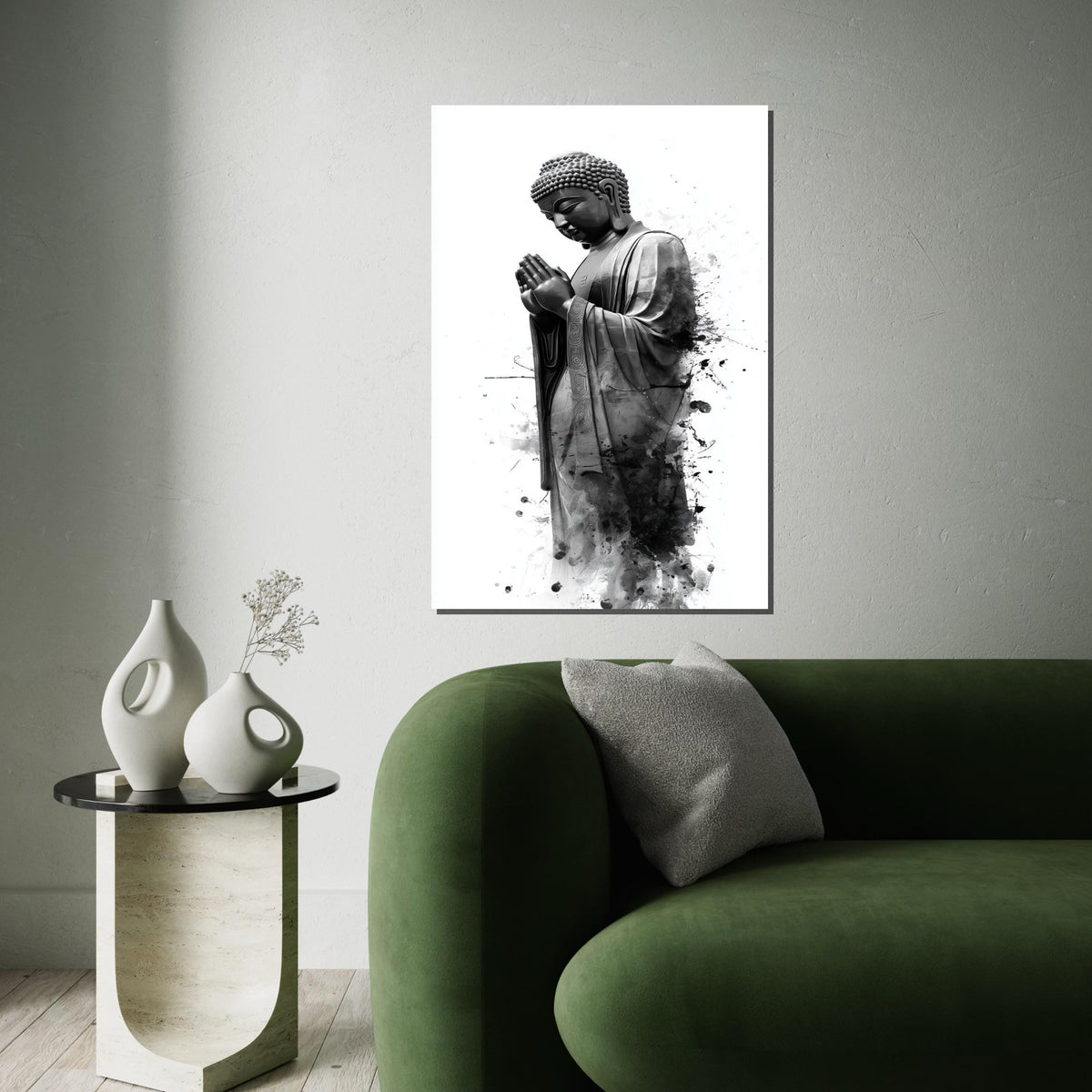 Buddha Serenity Canvas, Zen Wall Art, Buddha Ink Splash, Spiritual Poster, Wall Art Canvas Design, Ready To Hang Decoration