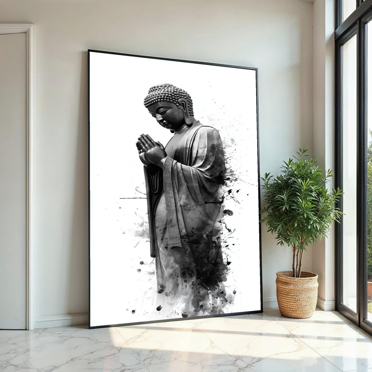 Buddha Serenity Canvas, Zen Wall Art, Buddha Ink Splash, Spiritual Poster, Wall Art Canvas Design, Ready To Hang Decoration