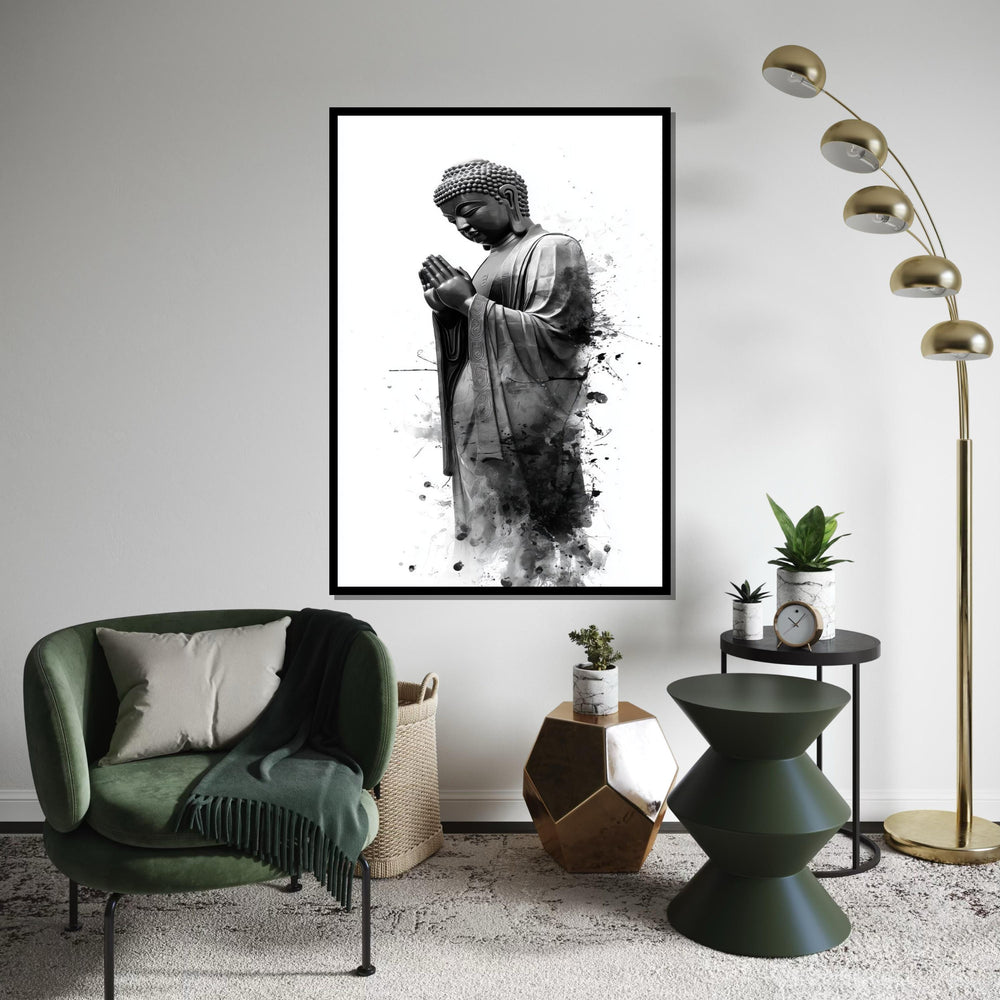 Buddha Serenity Canvas, Zen Wall Art, Buddha Ink Splash, Spiritual Poster, Wall Art Canvas Design, Ready To Hang Decoration