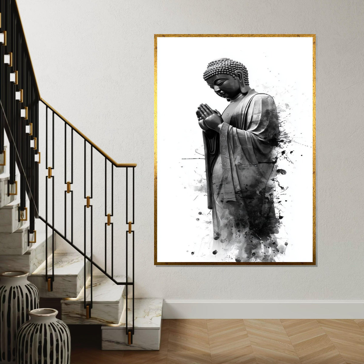 Buddha Serenity Canvas, Zen Wall Art, Buddha Ink Splash, Spiritual Poster, Wall Art Canvas Design, Ready To Hang Decoration