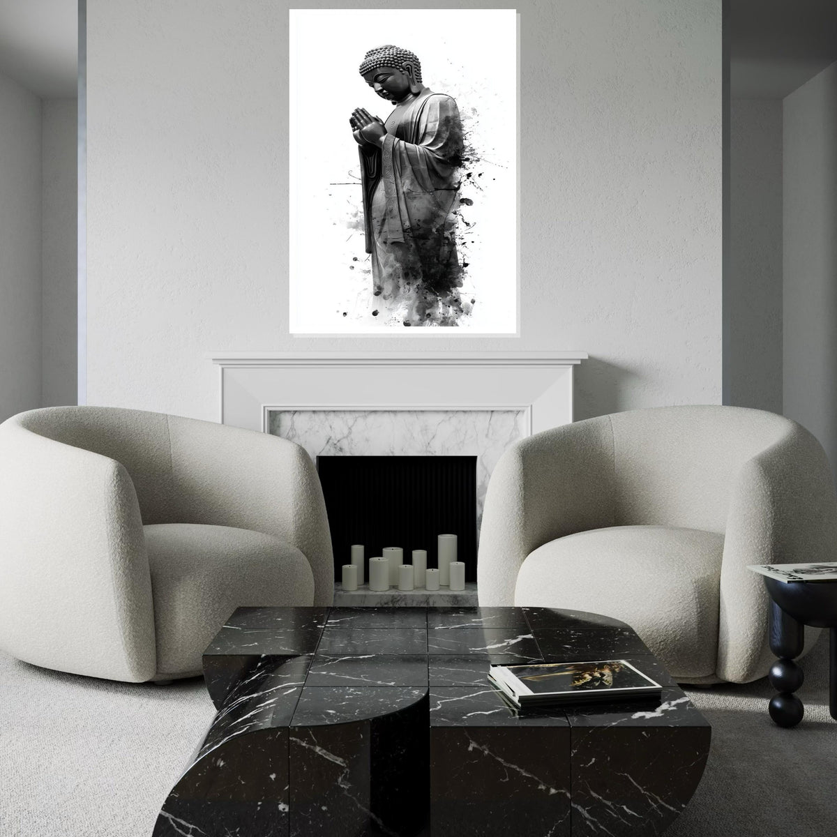 Buddha Serenity Canvas, Zen Wall Art, Buddha Ink Splash, Spiritual Poster, Wall Art Canvas Design, Ready To Hang Decoration