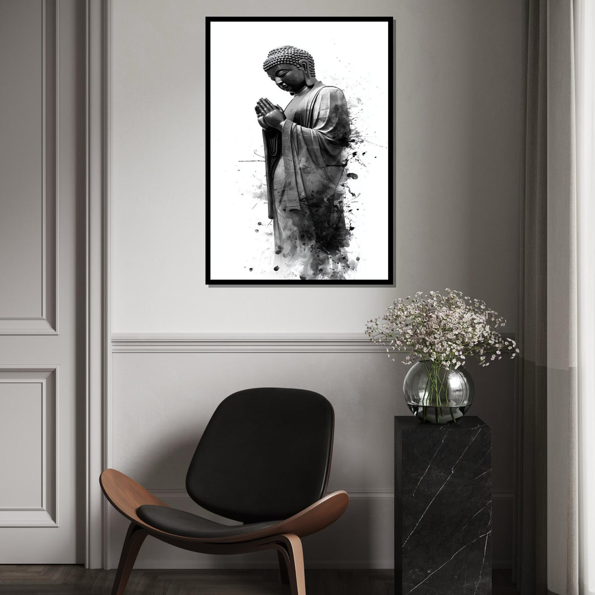 Buddha Serenity Canvas, Zen Wall Art, Buddha Ink Splash, Spiritual Poster, Wall Art Canvas Design, Ready To Hang Decoration