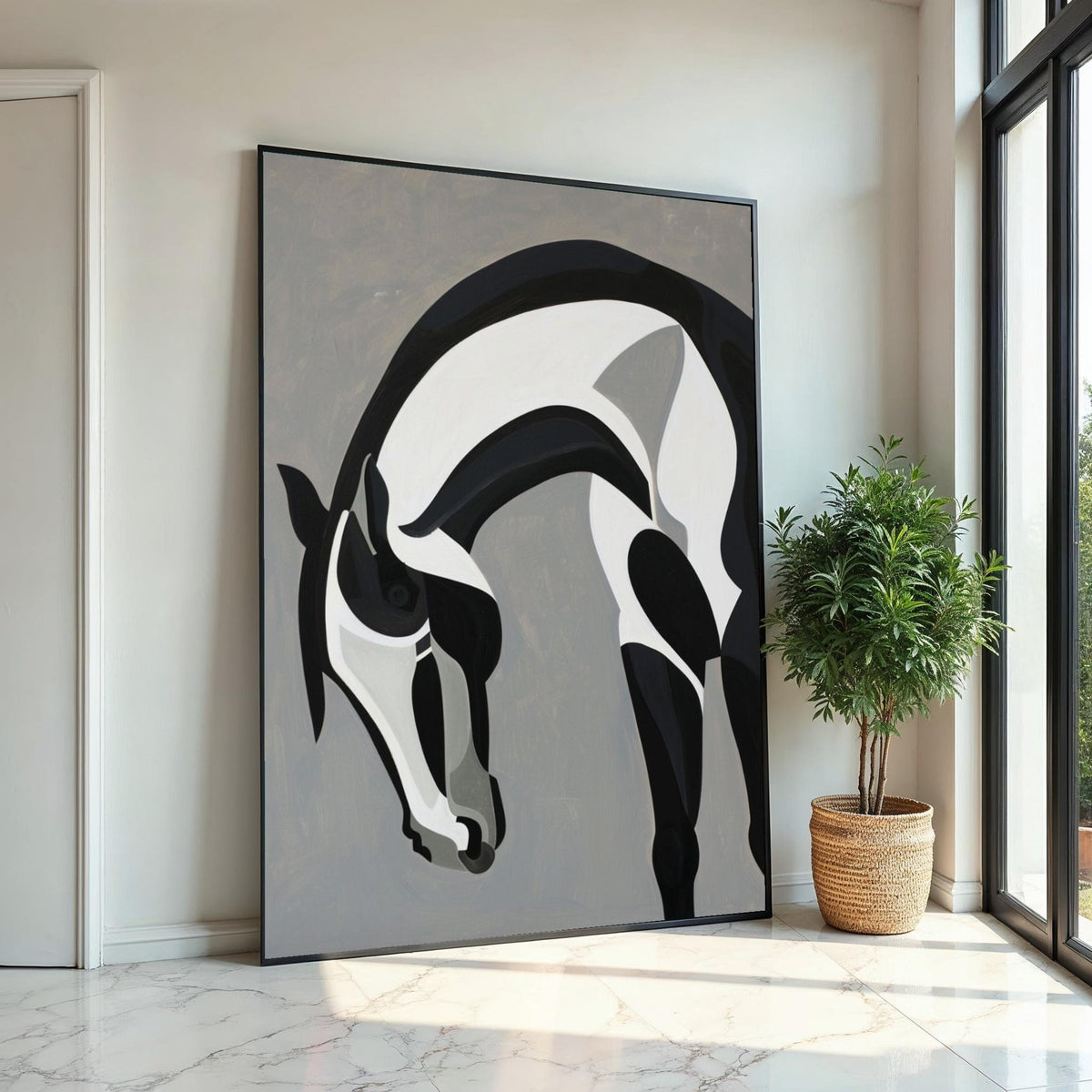 Abstract Horse Canvas, Black and White Horse Art, Animal Wall Decor, Wall Art Canvas Design, Ready to Hang Decoration
