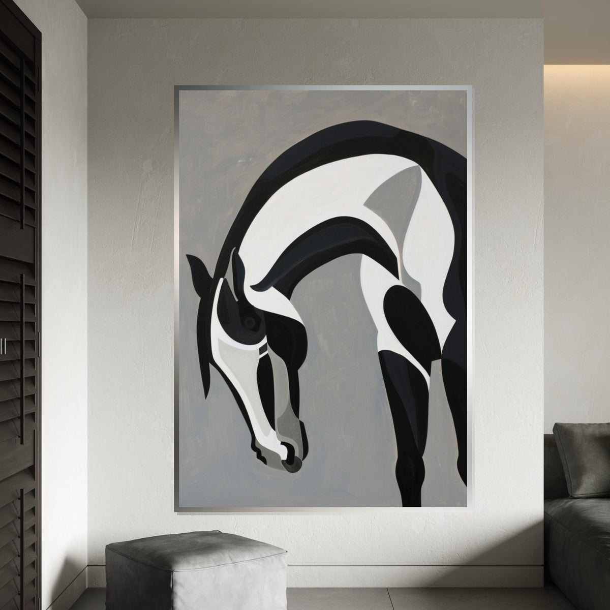 Abstract Horse Canvas, Black and White Horse Art, Animal Wall Decor, Wall Art Canvas Design, Ready to Hang Decoration