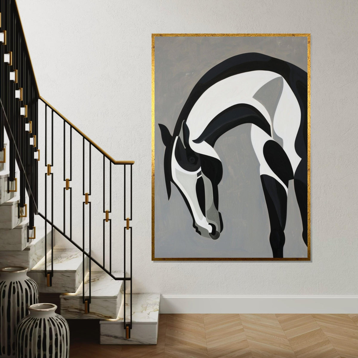 Abstract Horse Canvas, Black and White Horse Art, Animal Wall Decor, Wall Art Canvas Design, Ready to Hang Decoration