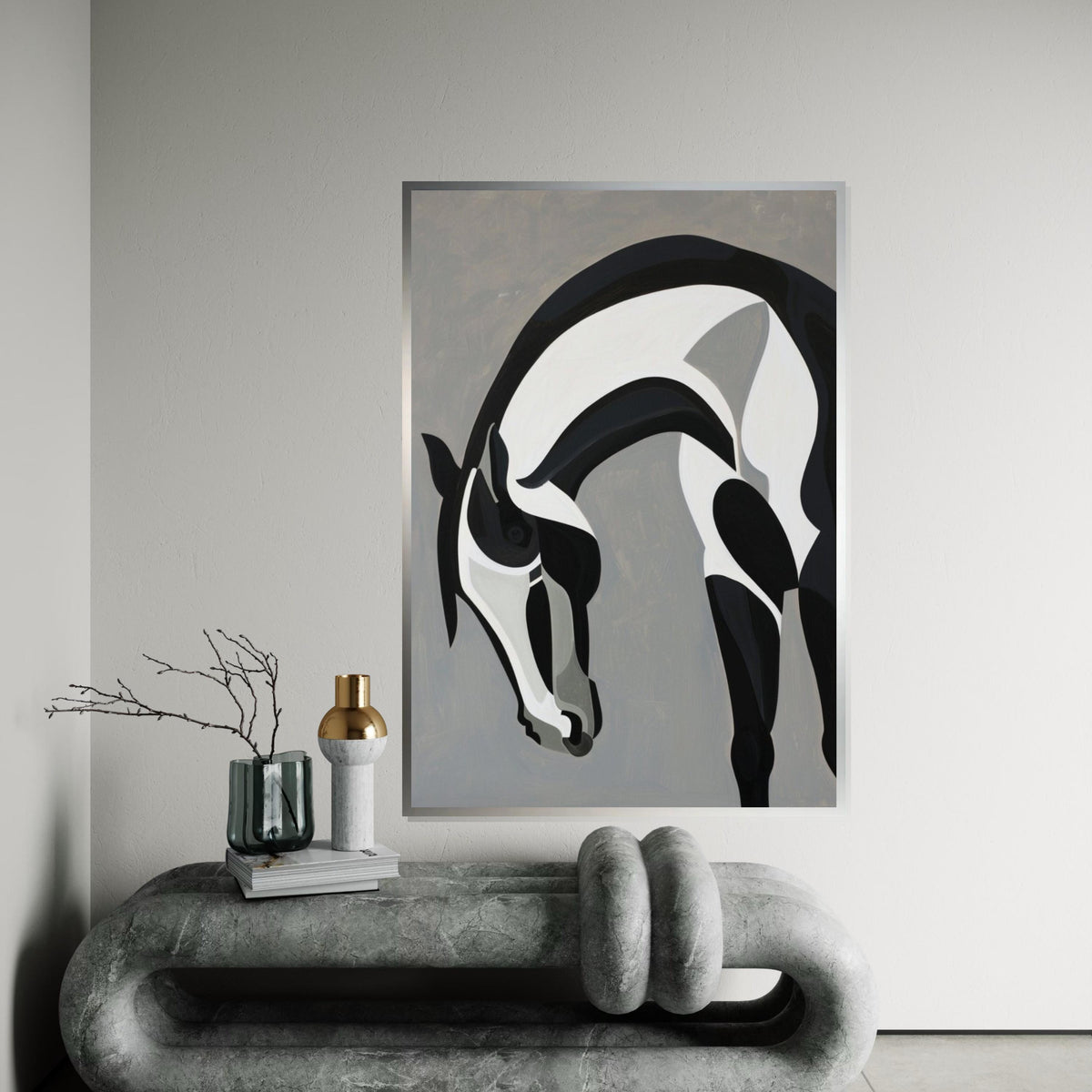 Abstract Horse Canvas, Black and White Horse Art, Animal Wall Decor, Wall Art Canvas Design, Ready to Hang Decoration
