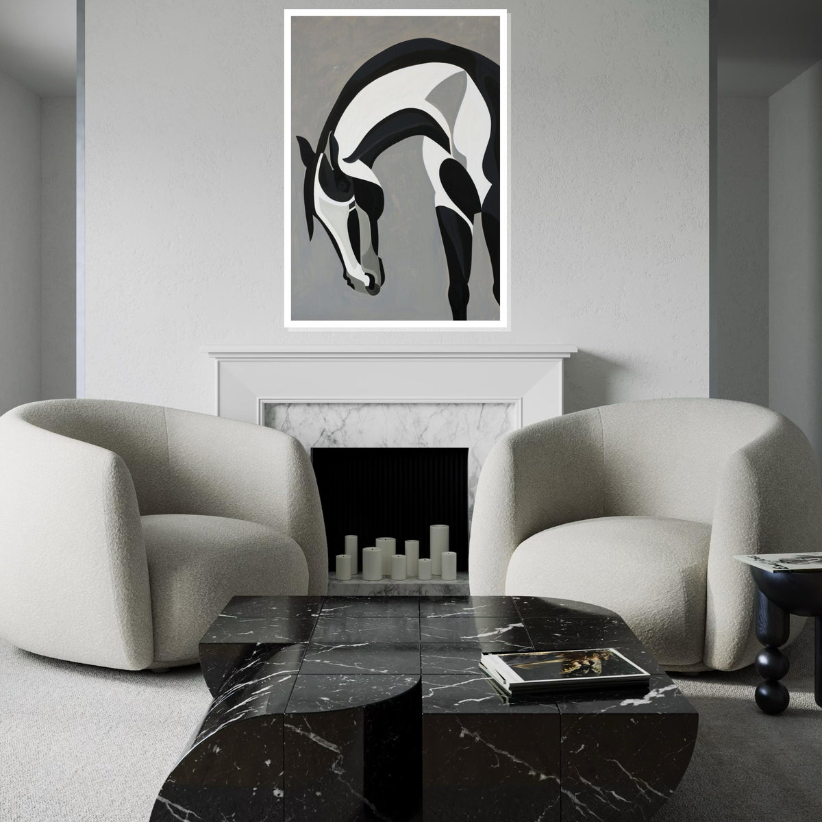Abstract Horse Canvas, Black and White Horse Art, Animal Wall Decor, Wall Art Canvas Design, Ready to Hang Decoration