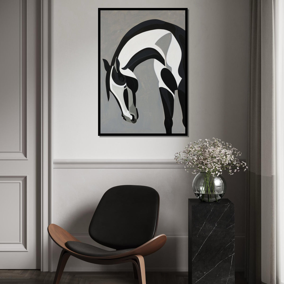Abstract Horse Canvas, Black and White Horse Art, Animal Wall Decor, Wall Art Canvas Design, Ready to Hang Decoration